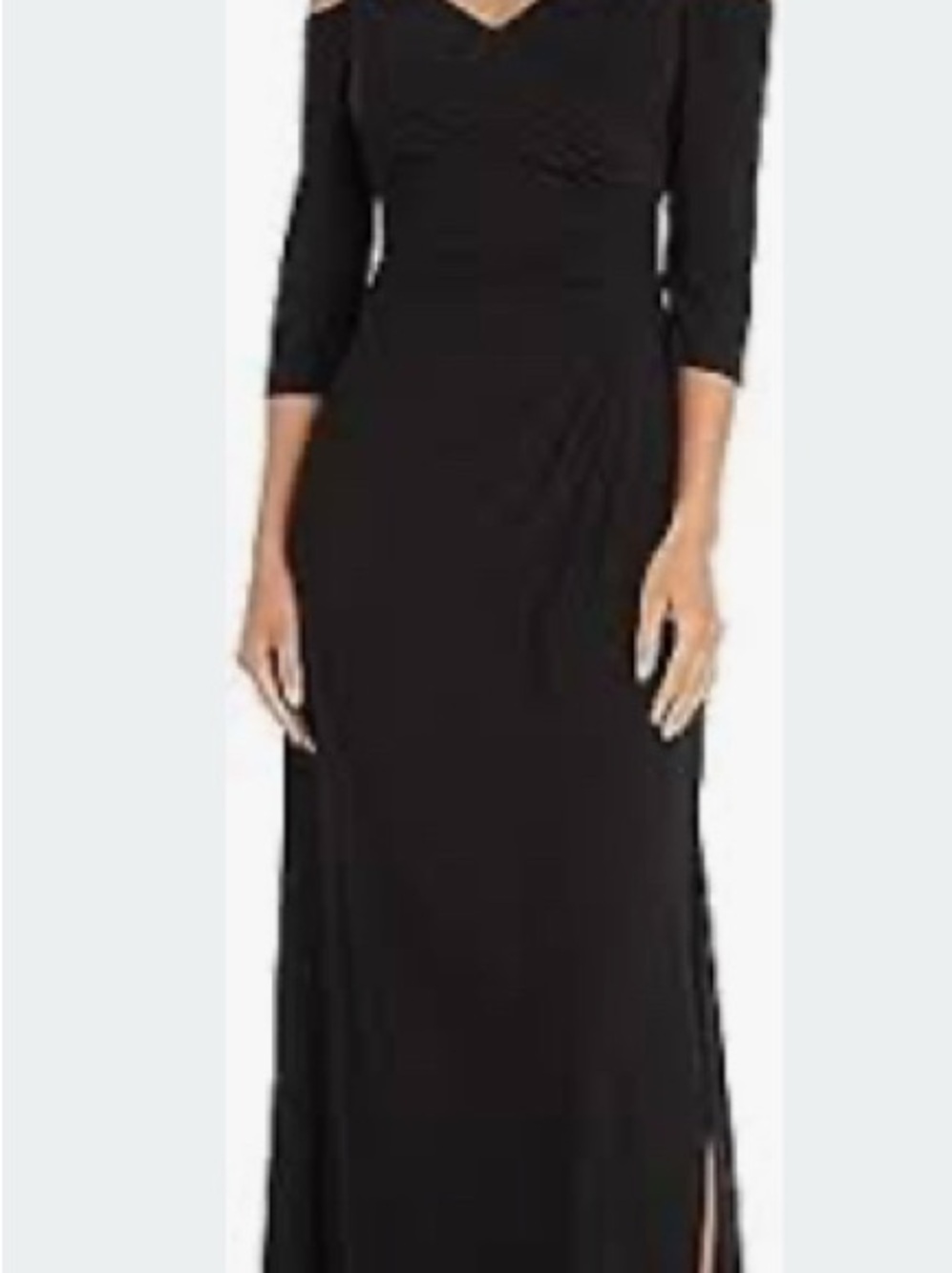 R&M Richards Black Off-the-Shoulder Long Sleeve Evening Gown